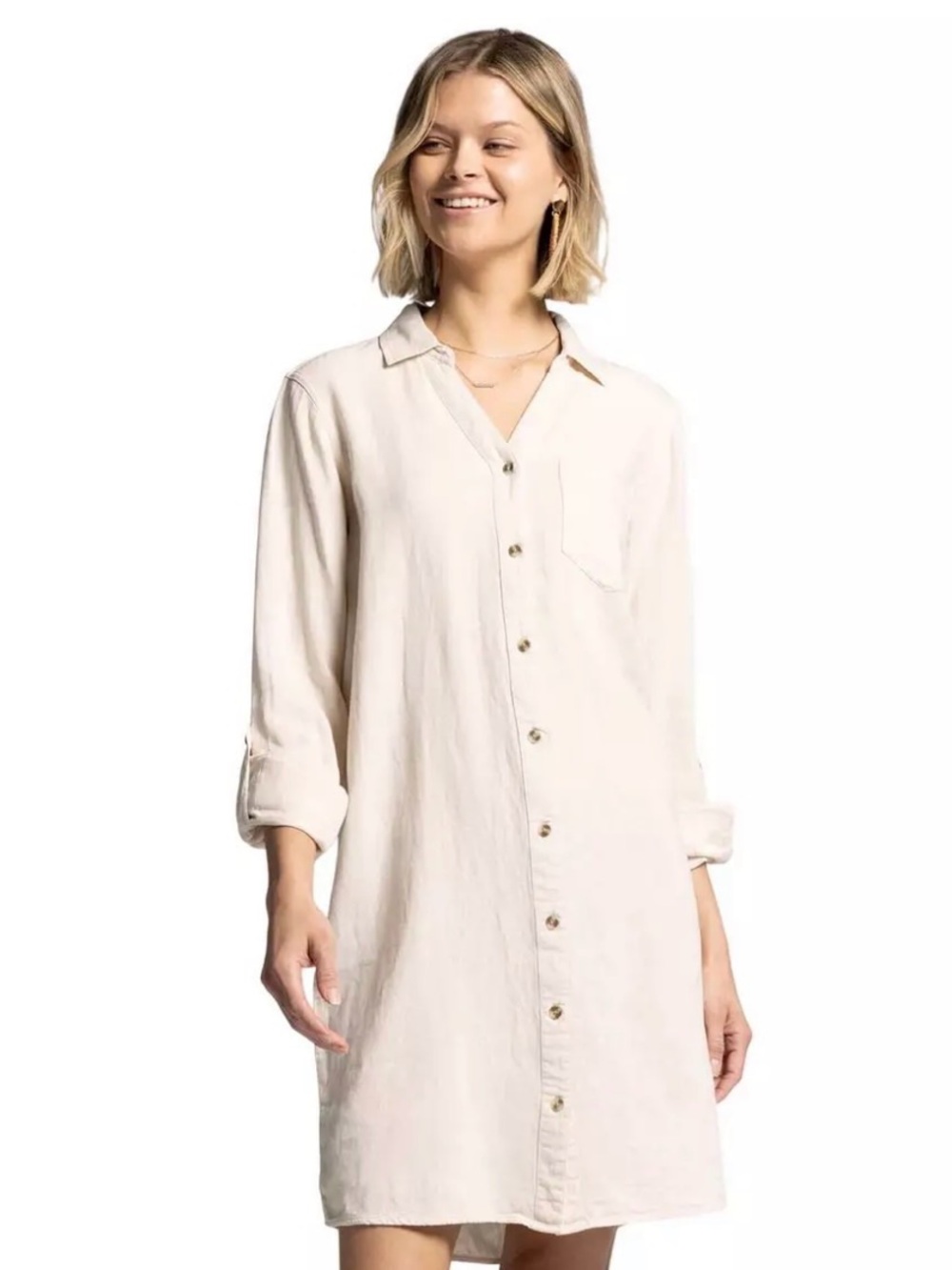 Thread & Supply Cream Button-Front Long Sleeve Shirt Dress